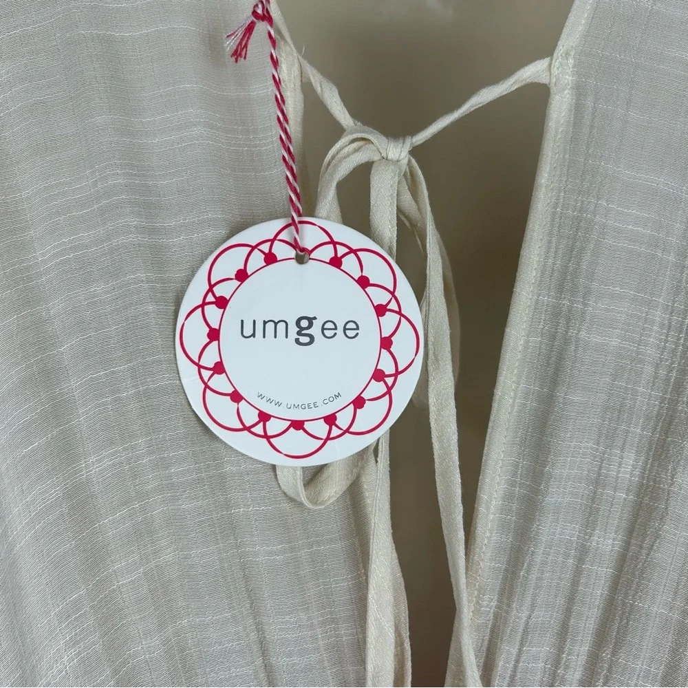 NWT Umgee Color Block Deep V Tied Back Tiered Mini Dress sz L Boho Beachy Gypsy - Picture 7 of 15
